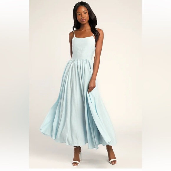 Lulus Runaway With Me Light Blue Sleeveless Lace-Up Maxi Dress - Picture 1 of 12